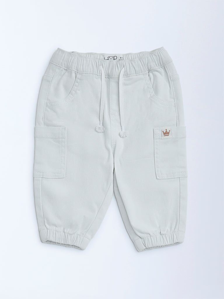 HOP Baby Boys White Mid-Rise Cotton-Blend Joggers