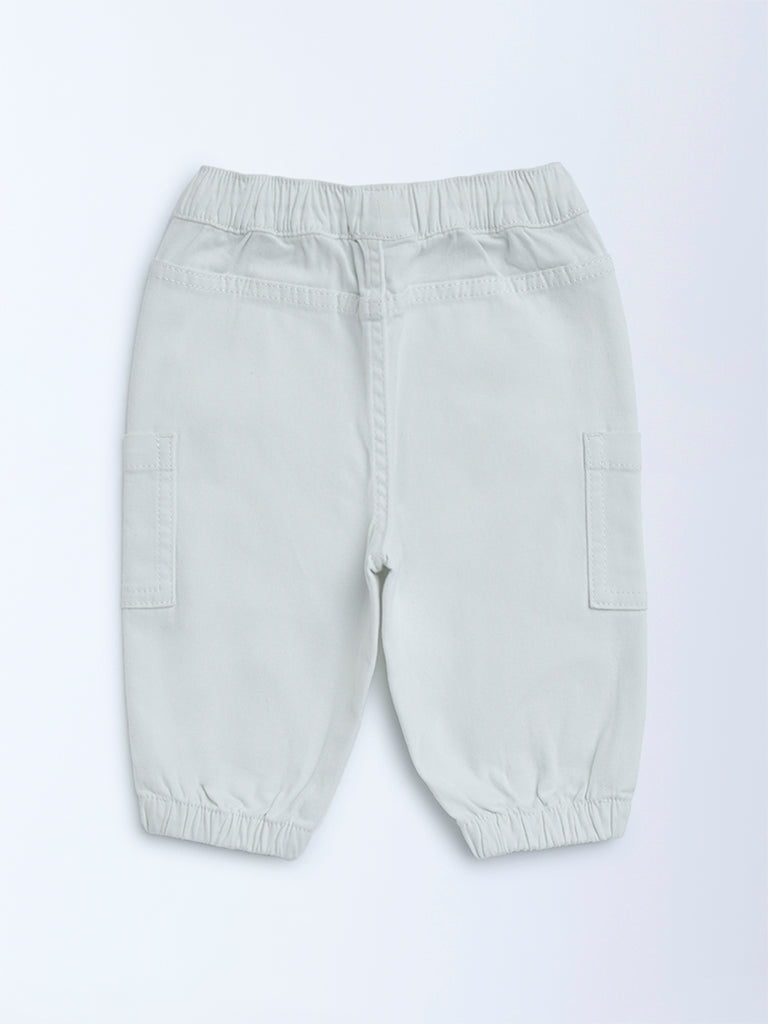 HOP Baby Boys White Mid-Rise Cotton-Blend Joggers
