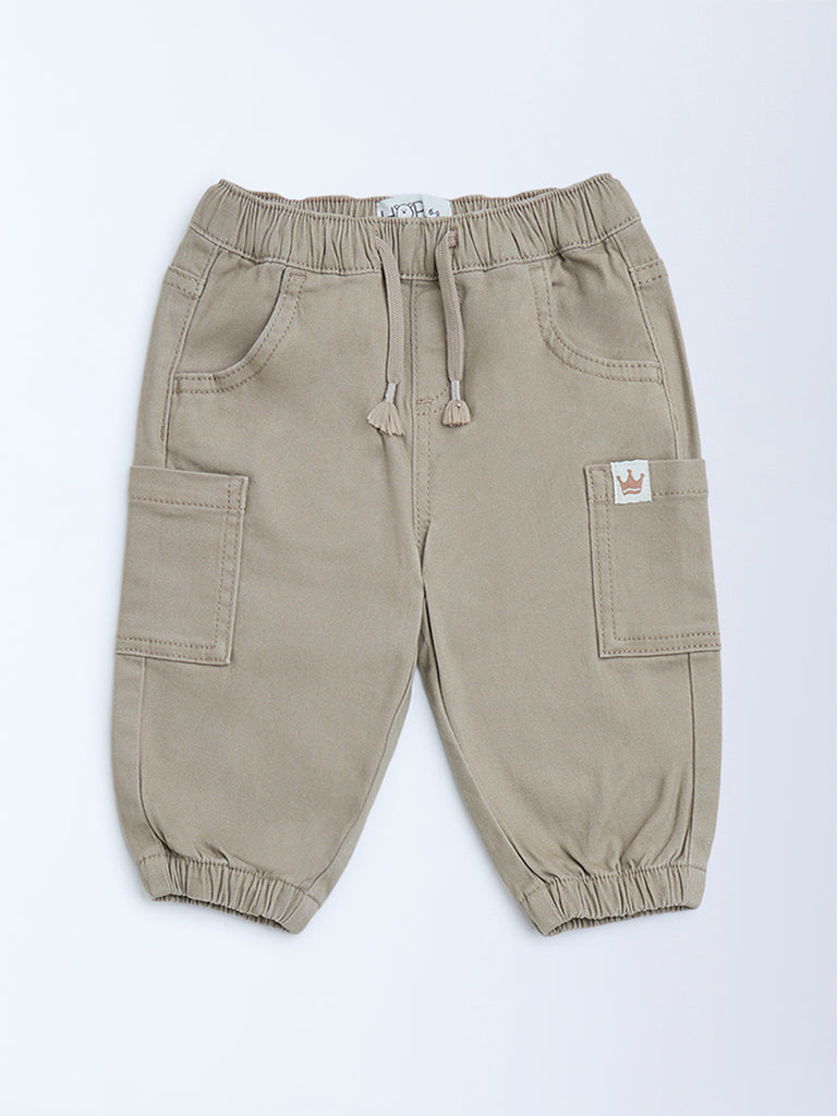 HOP Baby Boys Taupe Mid-Rise Cotton-Blend Joggers