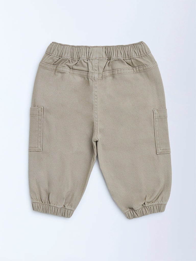 HOP Baby Boys Taupe Mid-Rise Cotton-Blend Joggers
