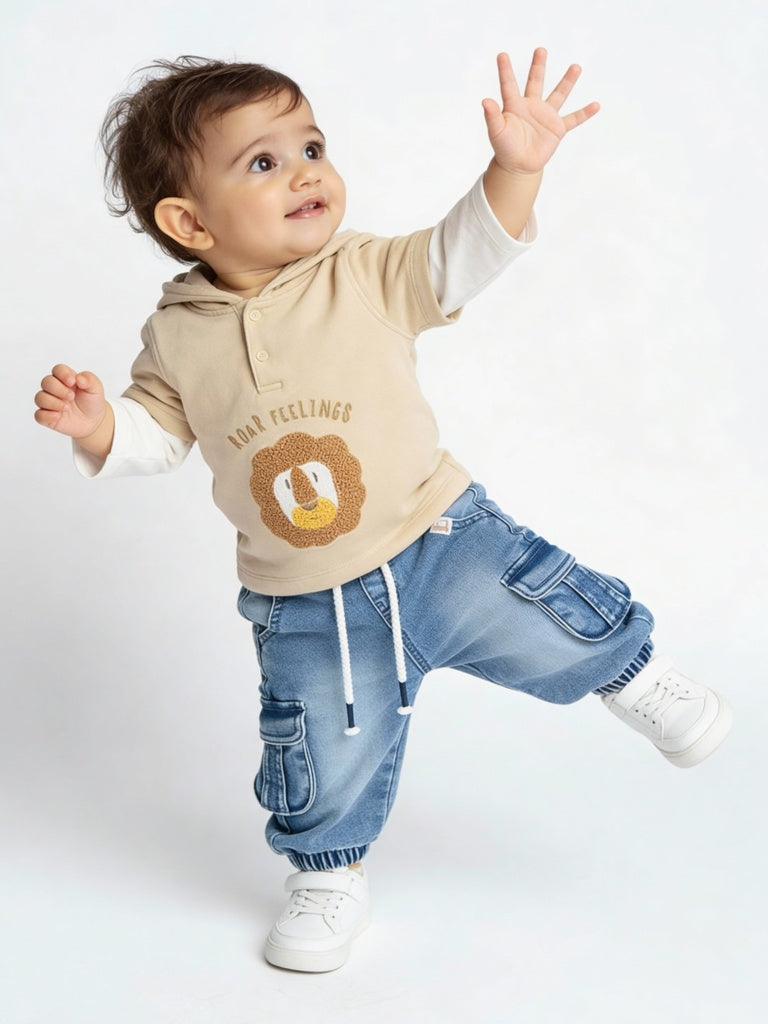 HOP Baby Boys Blue Faded Mid-Rise Denim Joggers