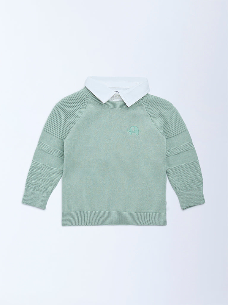 HOP Baby Sage Knit-Textured Cotton Sweater