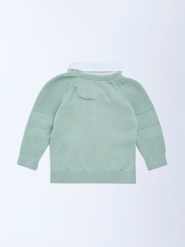 HOP Baby Sage Knit-Textured Cotton Sweater