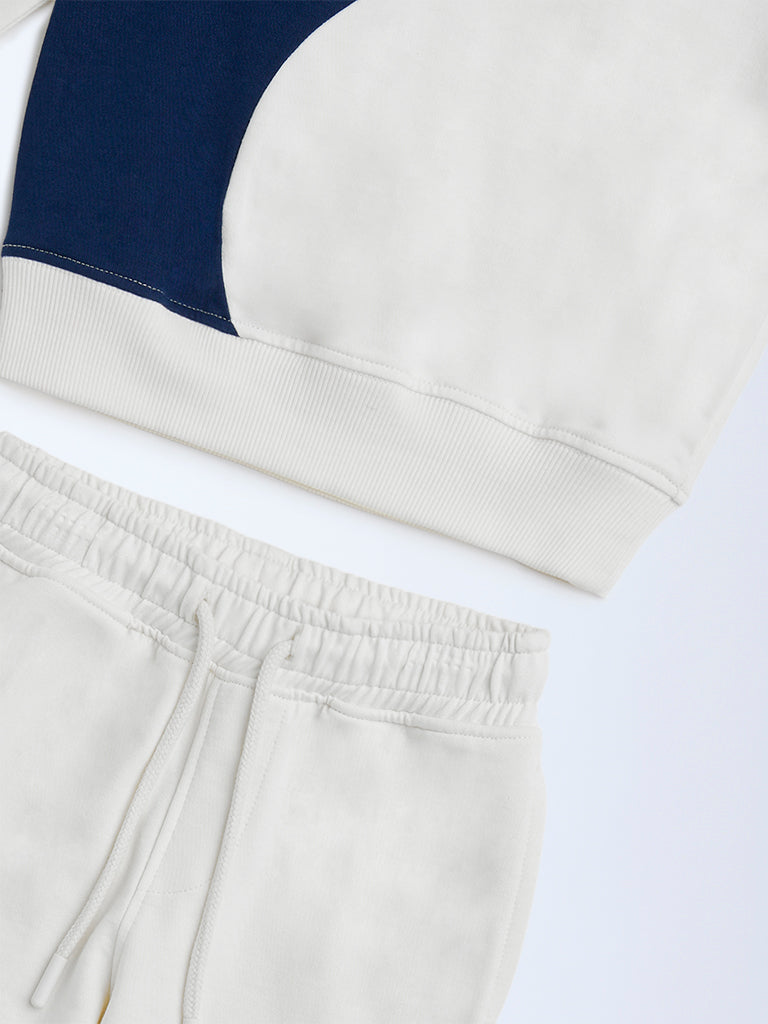 Westside HOP Kids Off-White Text Cotton Sweatshirt and Joggers Set for Winter Wear Zoomed View