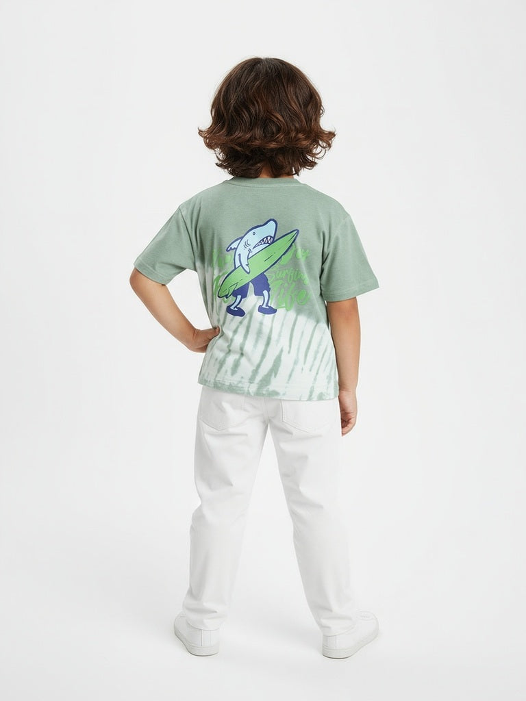 HOP Kids Boys Sage Tie-Dye Design Cotton T-Shirt