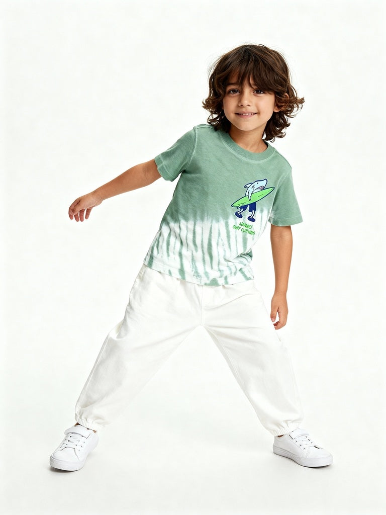HOP Kids Boys Sage Tie-Dye Design Cotton T-Shirt