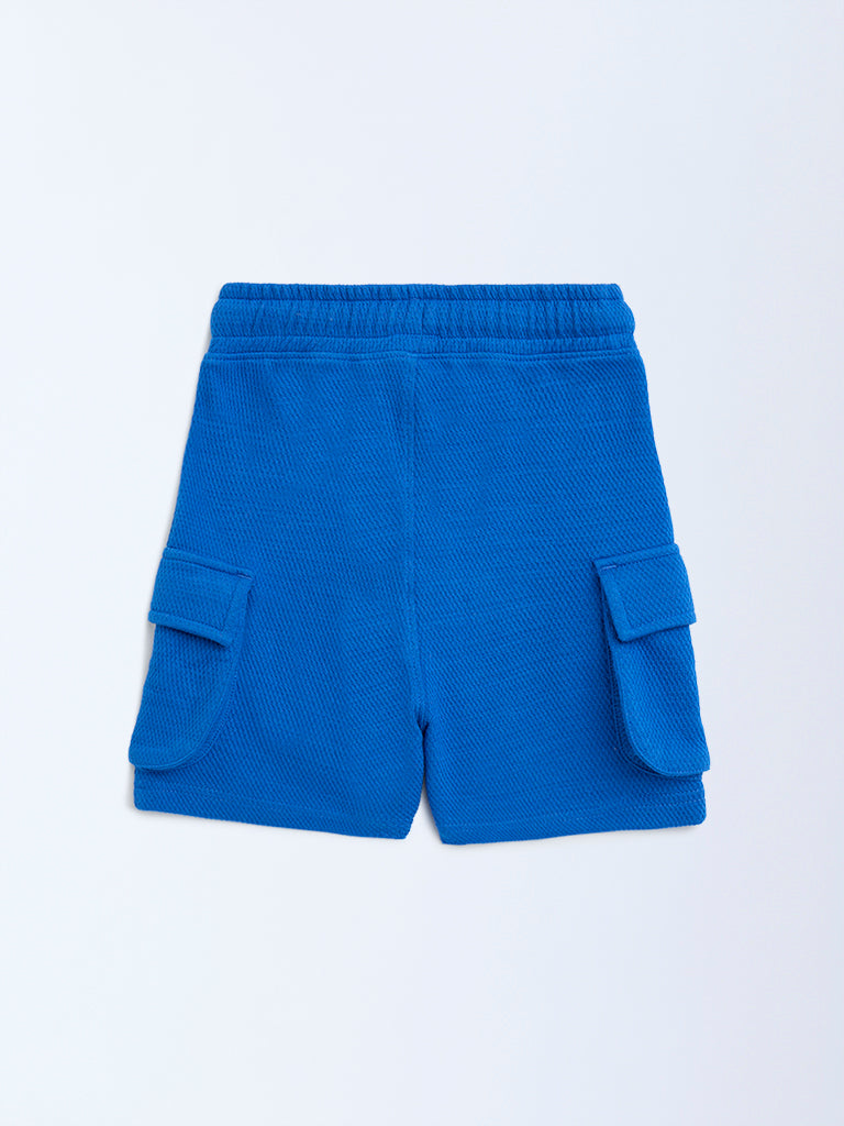 Westside HOP Kids Blue Knitted Mid-Rise Cotton-Blend Shorts for Casual Wear Back View