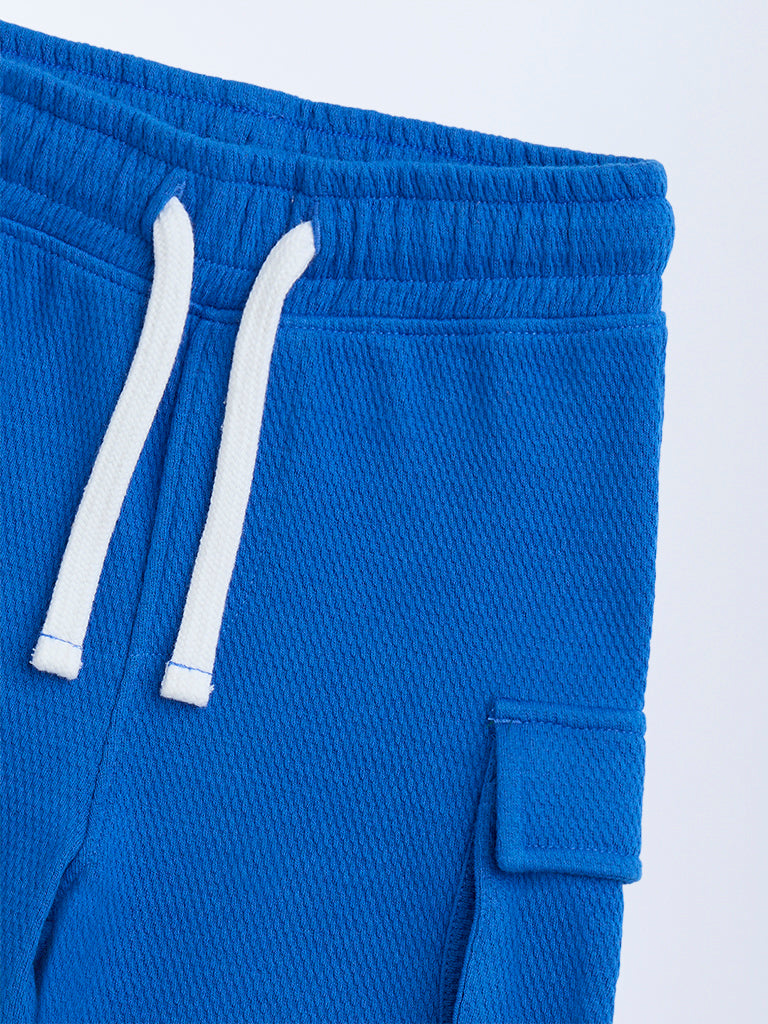 Westside HOP Kids Blue Knitted Mid-Rise Cotton-Blend Shorts for Casual Wear Zoomed View