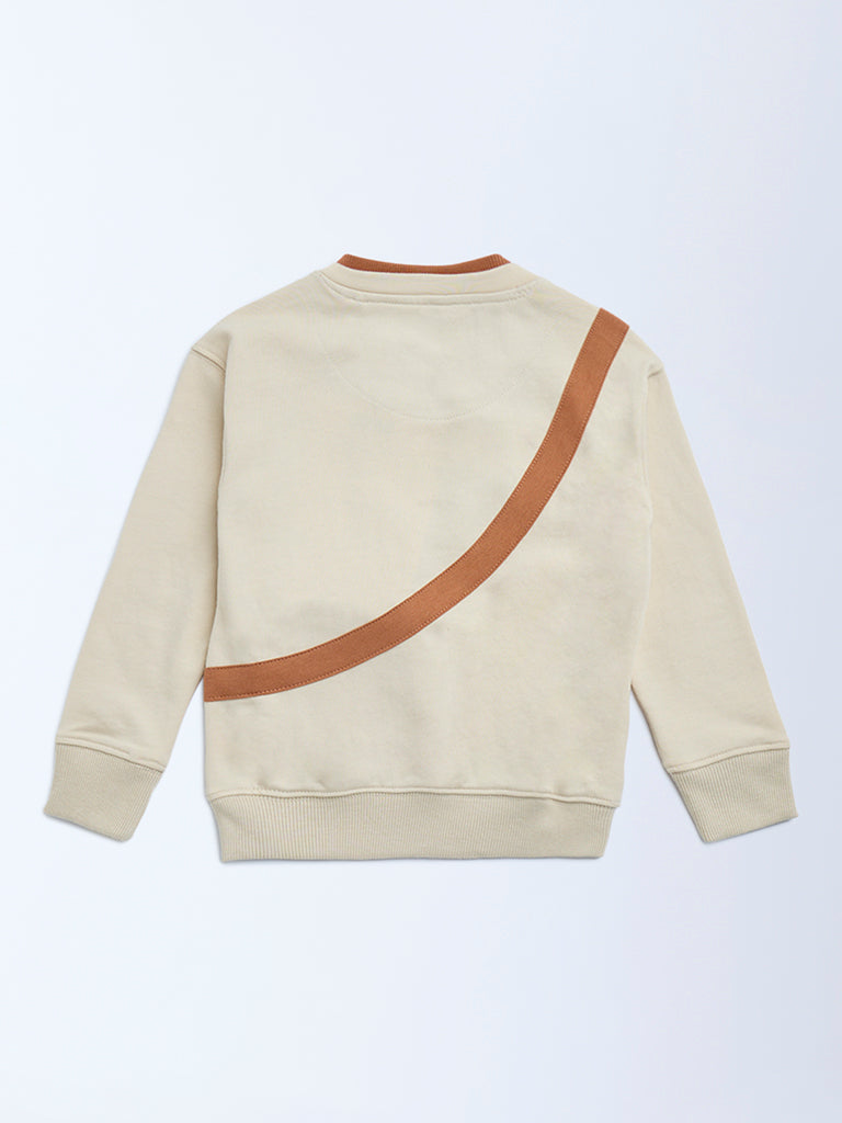 Westside HOP Kids Beige Animal Design Cotton-Blend Sweatshirt for Winter Wear Back View