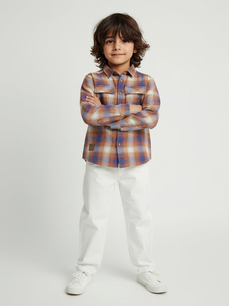 HOP Kids Boys Multicolour Checks Design Cotton Shirt