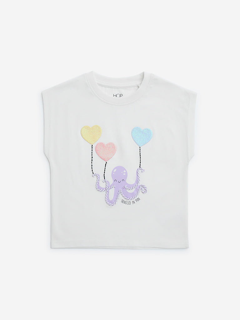 Westside HOP Kids White Printed Cotton Top for Casual Wear Front View