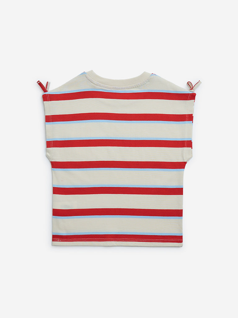 Westside HOP Kids Off-White Striped Cotton Top for Casual Wear Back View