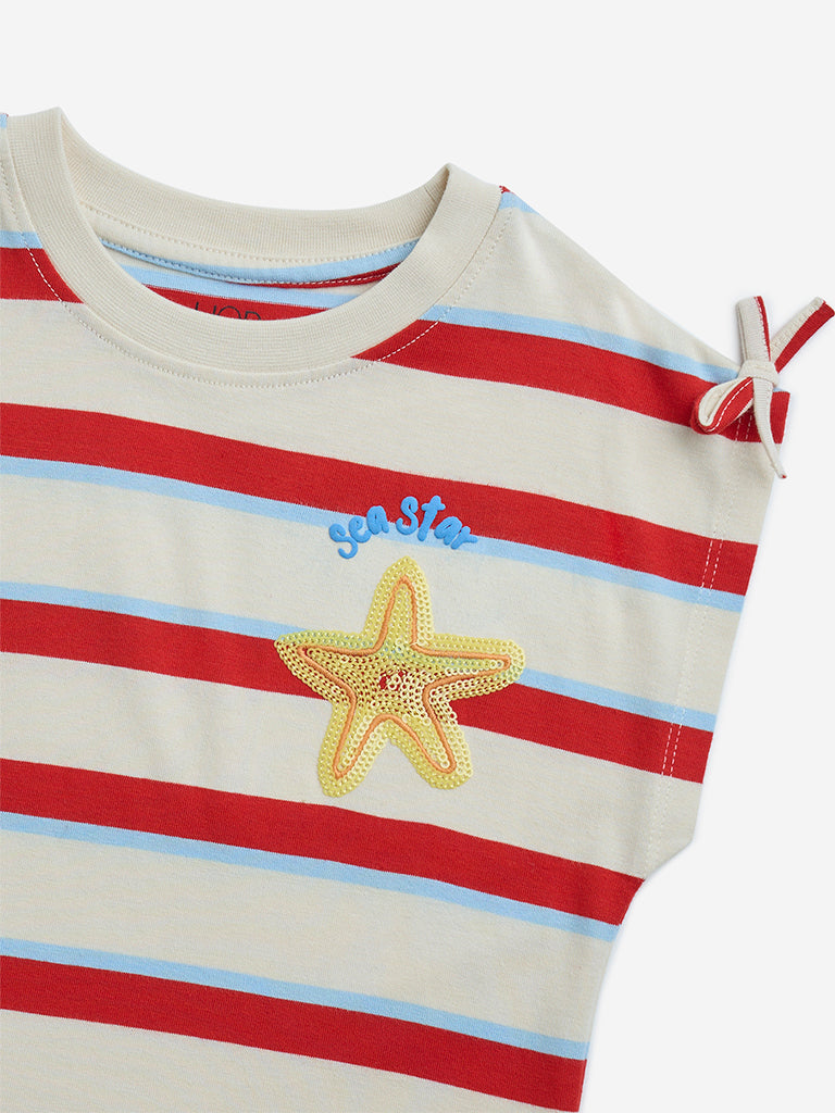 Westside HOP Kids Off-White Striped Cotton Top for Casual Wear Zoomed View