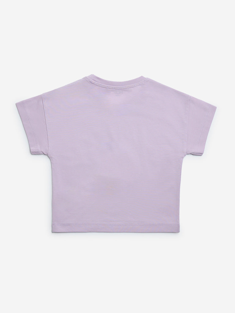 Westside HOP Kids Lilac Typographic Cotton T-Shirt for Casual Wear Back View