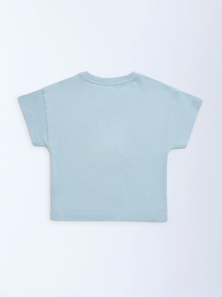 HOP Kids Girls Light Blue Sequin Detailed Cotton T-Shirt