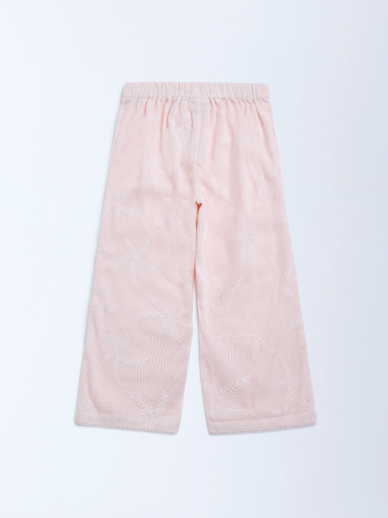 Westside HOP Kids Pink Lace Detailed High-Rise Cotton-Blend Trousers for Casual Wear Back View