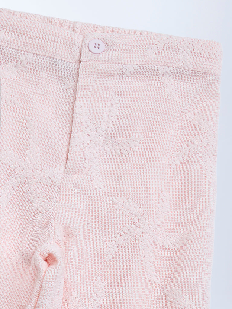 Westside HOP Kids Pink Lace Detailed High-Rise Cotton-Blend Trousers for Casual Wear Zoomed View