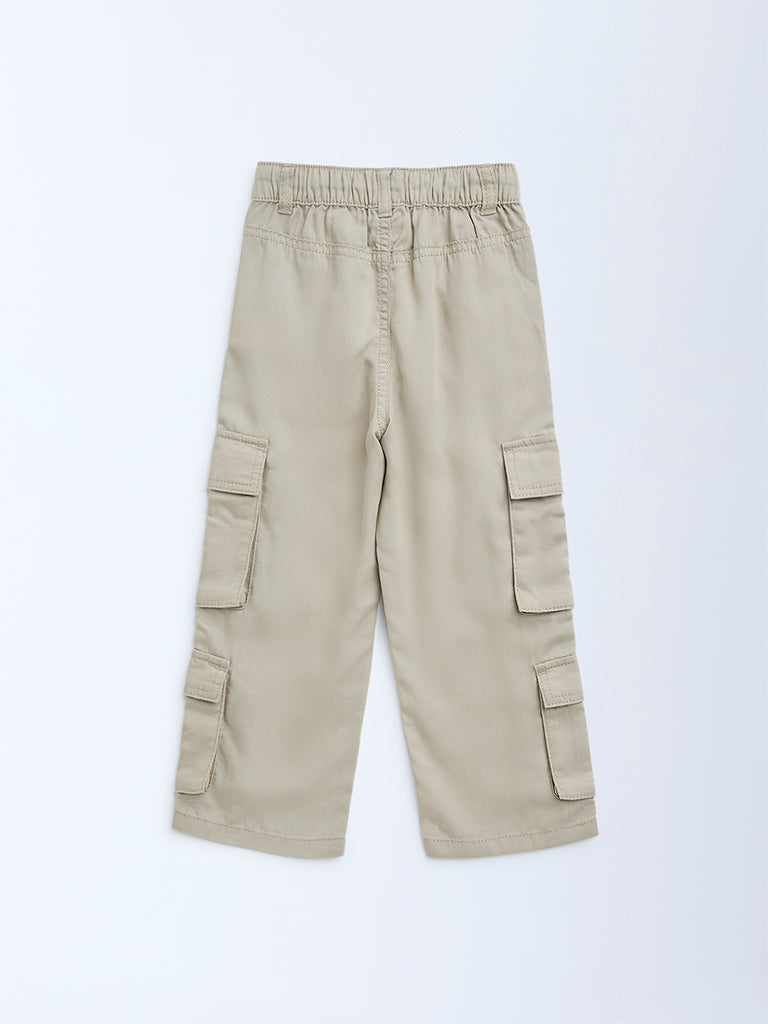 HOP Kids Girls Beige Cargo-Style High-Rise Trousers