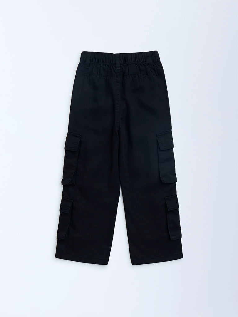 HOP Kids Girls Black Cargo-Style High-Rise Trousers