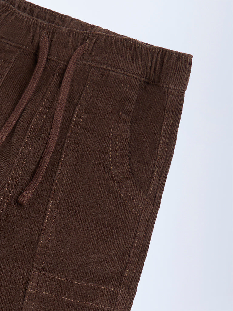 HOP Kids Girls Dark Brown Mid-Rise Corduroy Joggers