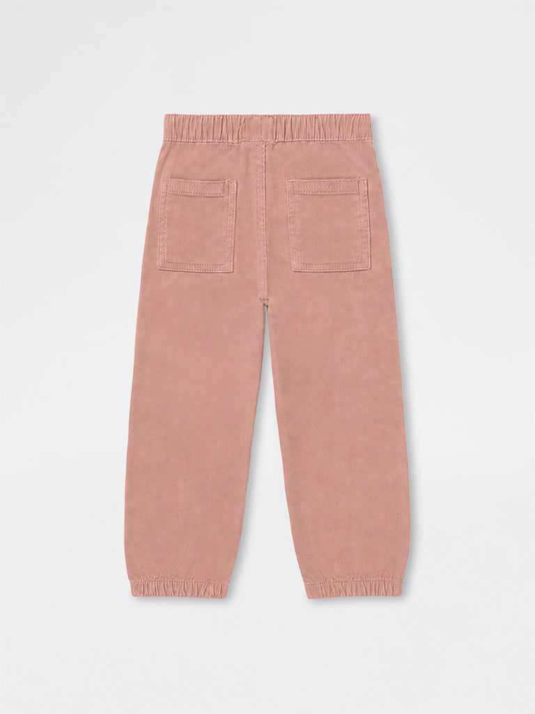 HOP Kids Girls Dusty Pink Textured High-Rise Cotton-Blend Joggers