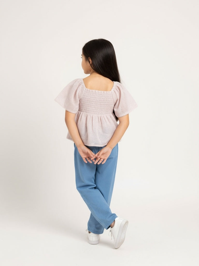 HOP Kids Girls Light Pink Smocked Cotton-Blend Top