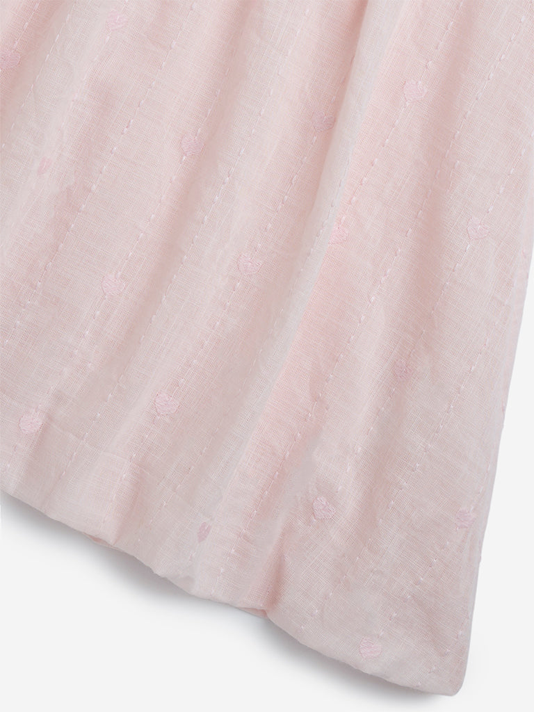 Westside HOP Kids Light Pink Embroidered Cotton A-Line Dress for Casual Wear Zoomed View