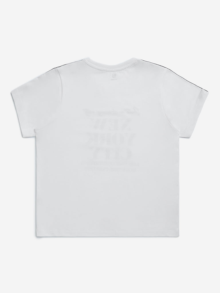 Buy Y&F Kids White Text Detailed Cotton T-Shirt from Westside
