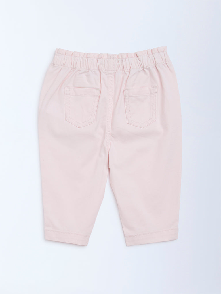 HOP Baby Girls Pink Solid High-Rise Cotton-Blend Pants