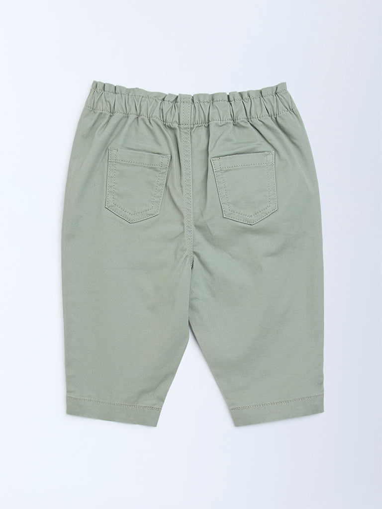 HOP Baby Girls Sage Solid High-Rise Cotton-Blend Pants