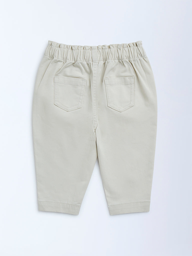 HOP Baby Girls Beige High-Rise Cotton-Blend Pants