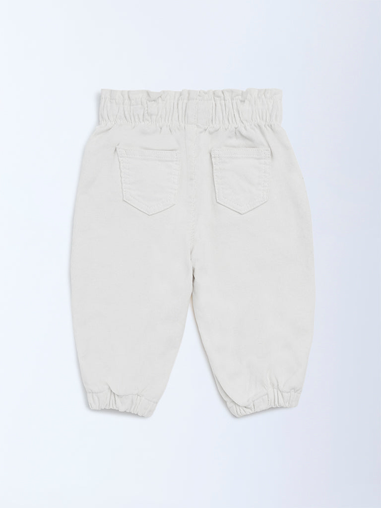 HOP Baby Girls Off-White High-Rise Cotton Joggers
