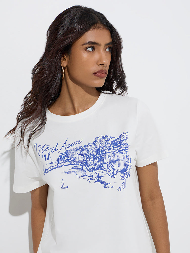 Westside LOV Women's White Scenic-Inspired Cotton T-Shirt for Casual Wear Zoom View