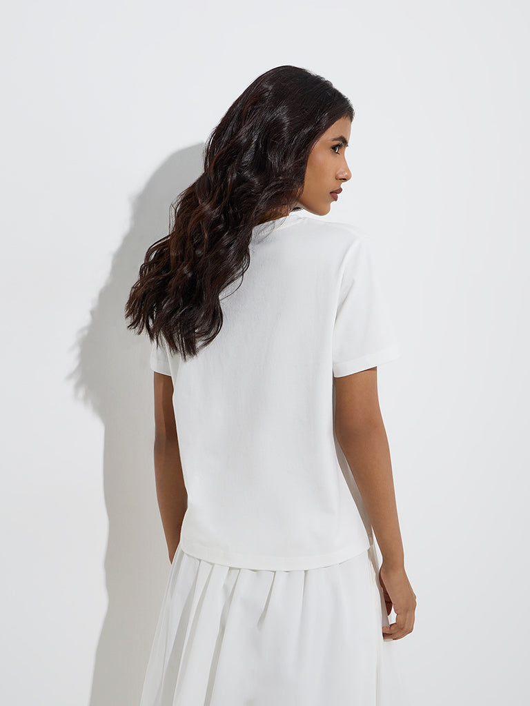 Westside LOV Women's White Scenic-Inspired Cotton T-Shirt for Casual Wear Back View