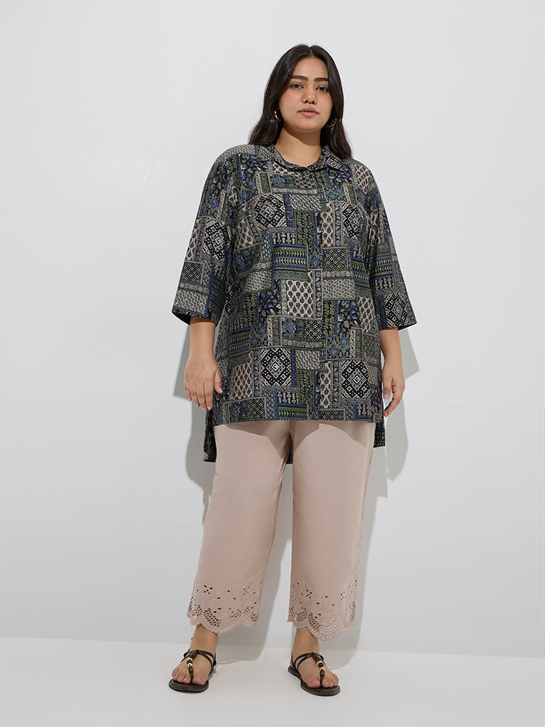 Westside Diza Women's Beige Schiffli Detailed Cotton Ethnic Pants for Work Wear Full Model View