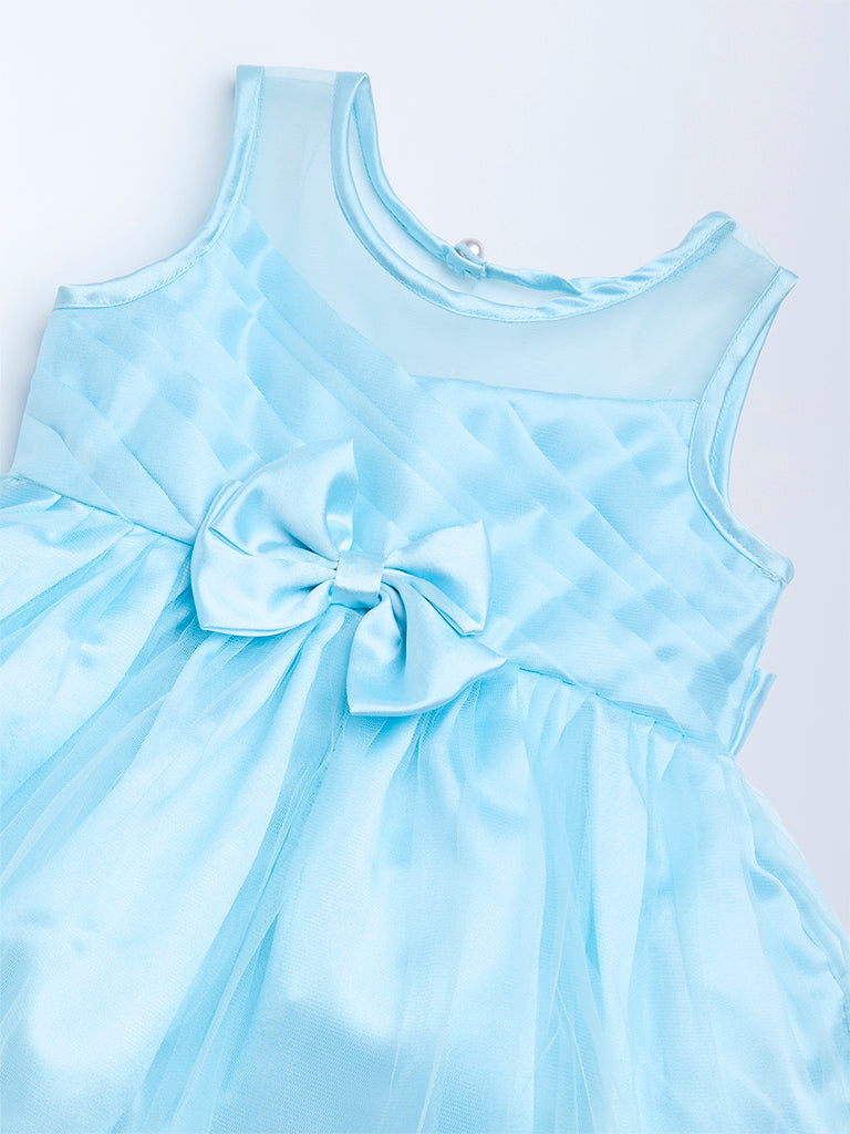 HOP Baby Girls Light Blue Solid Fit-and-Flare Dress