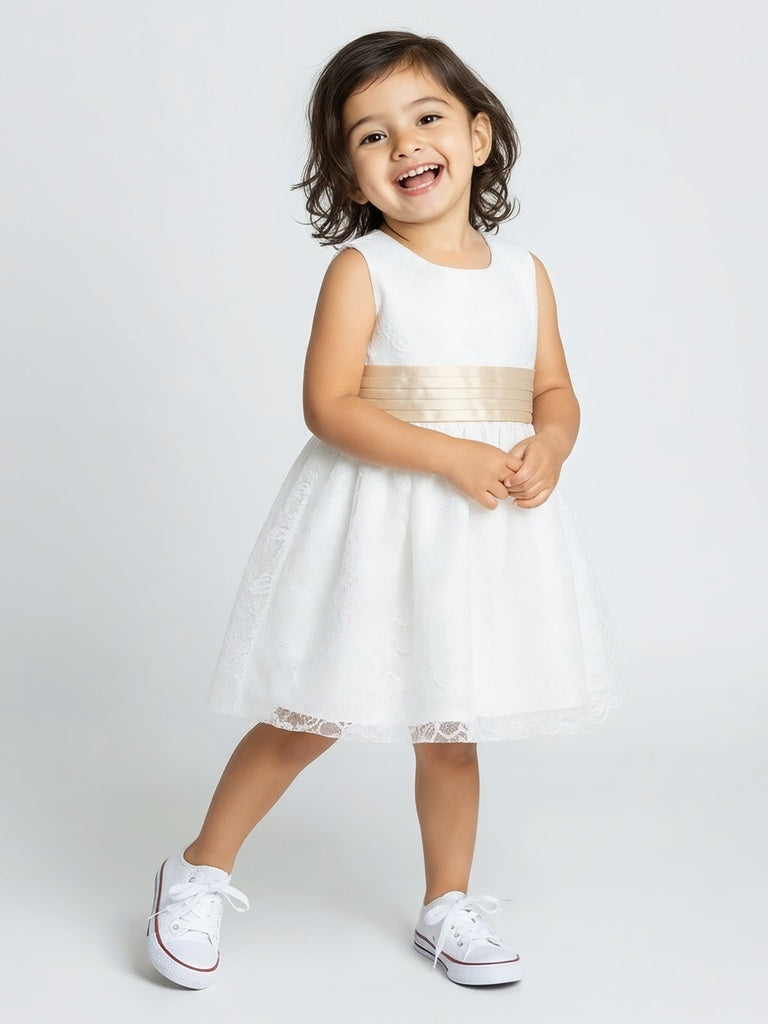 HOP Baby Girls White Lace Detailed Fit-and-Flare Dress