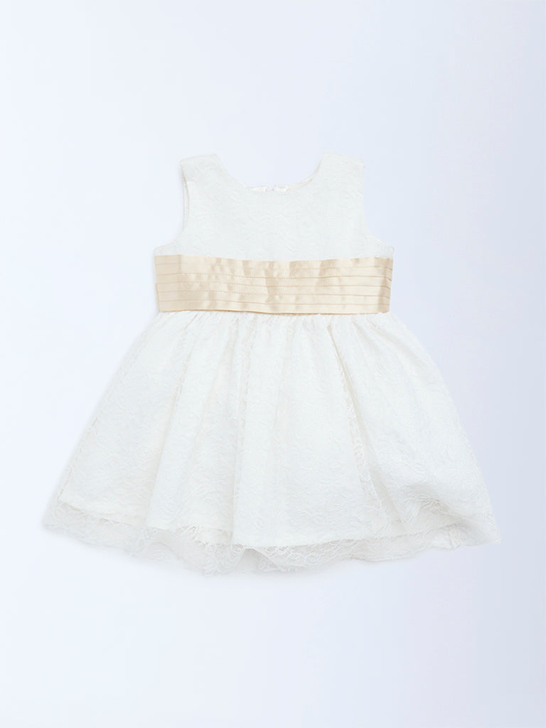 HOP Baby Girls White Lace Detailed Fit-and-Flare Dress