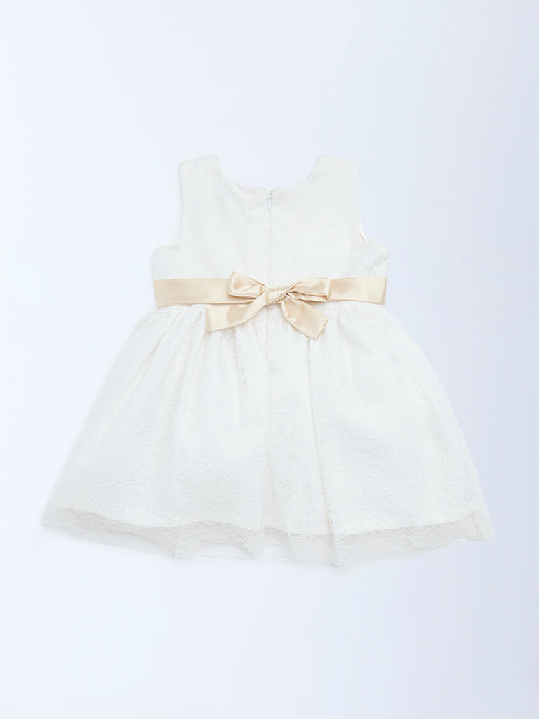 HOP Baby Girls White Lace Detailed Fit-and-Flare Dress