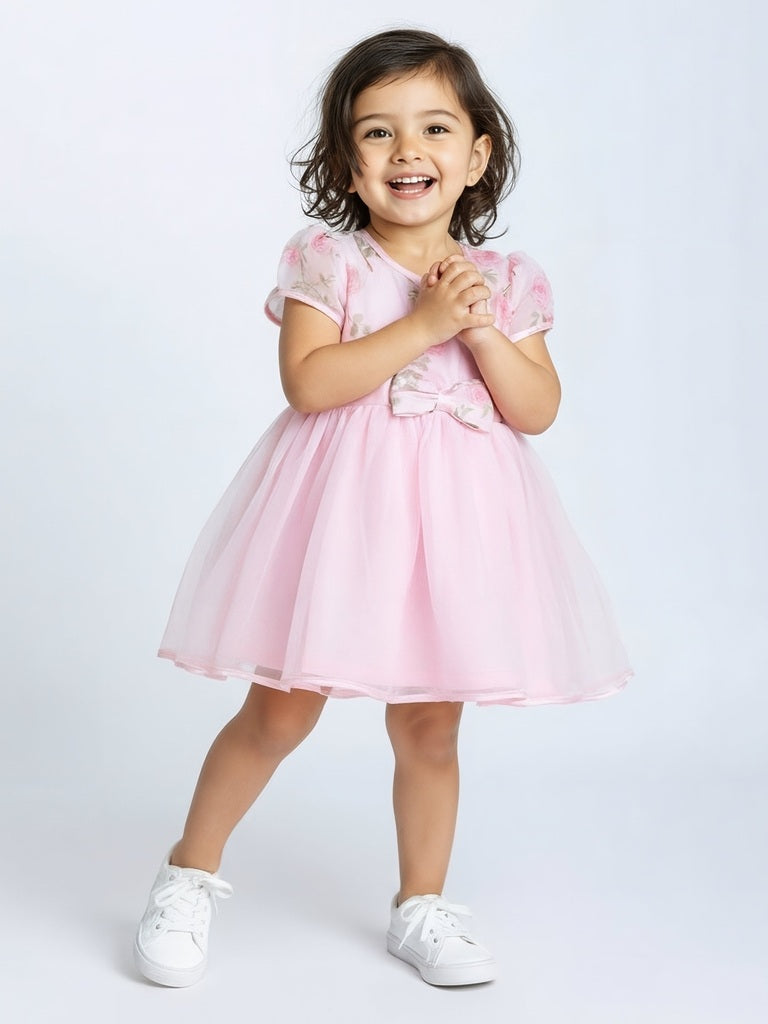 HOP Baby Girls Pink Floral Lace Fit-and-Flare Dress