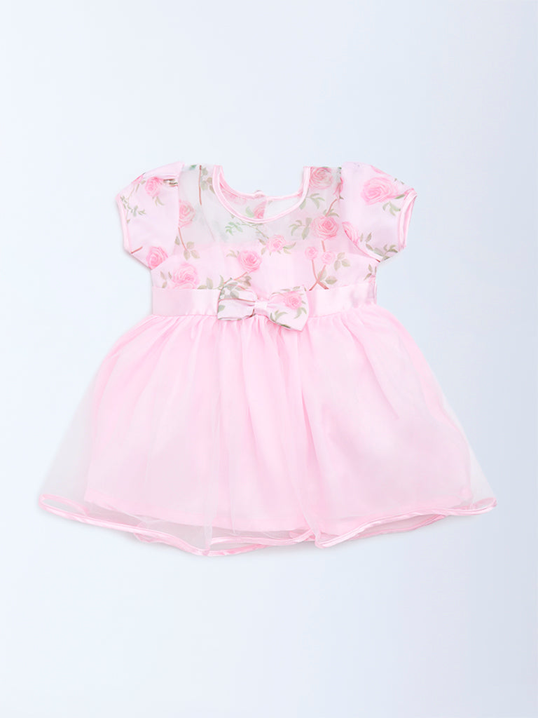 HOP Baby Girls Pink Floral Lace Fit-and-Flare Dress