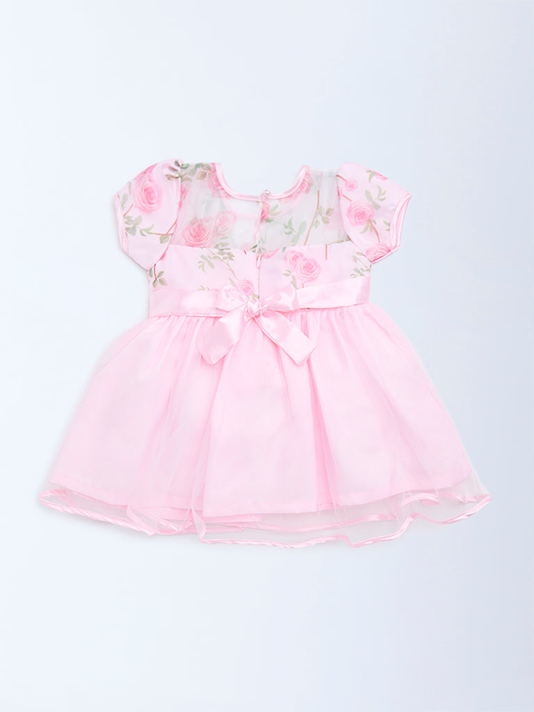 HOP Baby Girls Pink Floral Lace Fit-and-Flare Dress