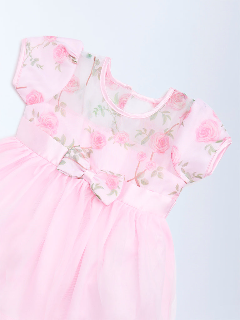 HOP Baby Girls Pink Floral Lace Fit-and-Flare Dress