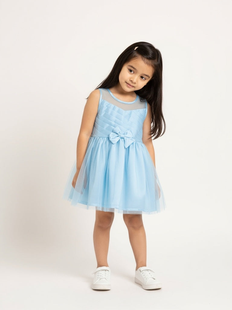 HOP Kids Girls Blue Bow Design Party Dress