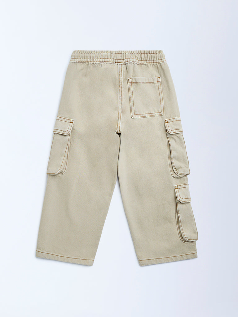 Westside HOP Kids Beige Cargo-Style Mid-Rise Jeans for Casual Wear Back View