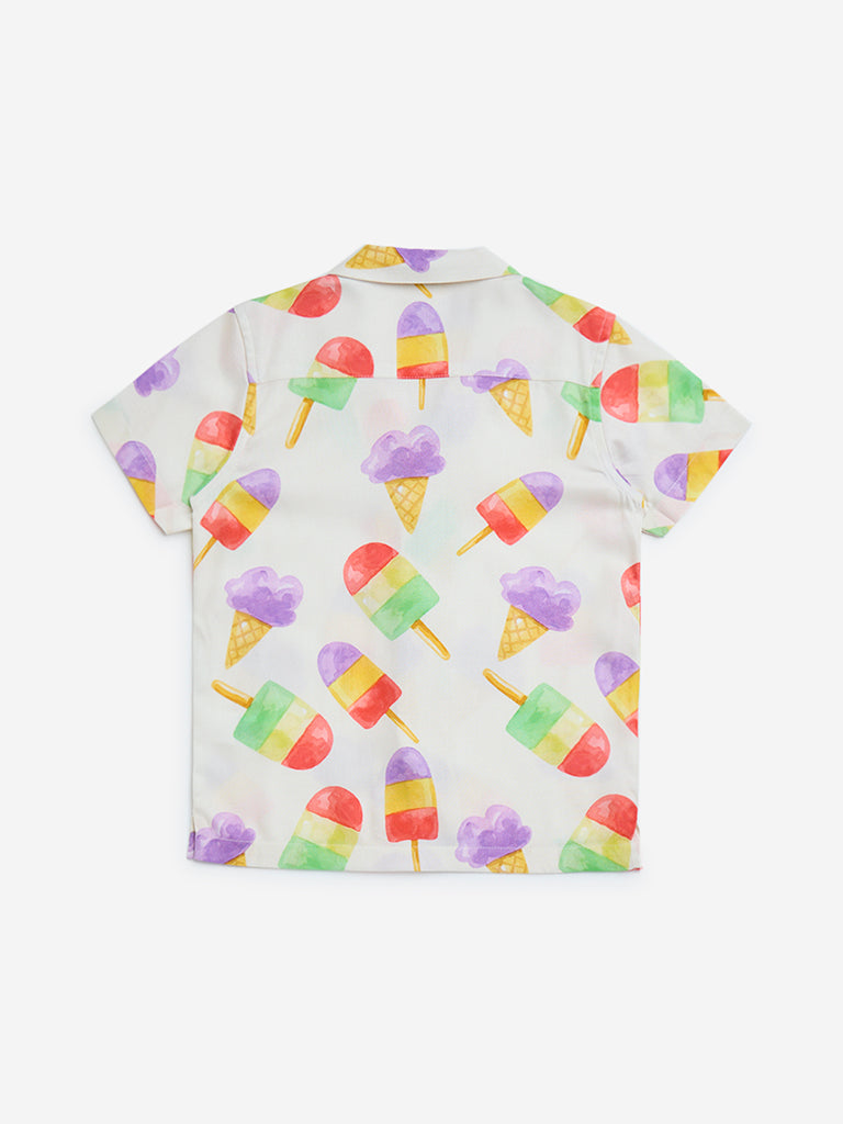 Westside HOP Kids Off-White Ice-Cream Design Shirt for Casual Wear Back View