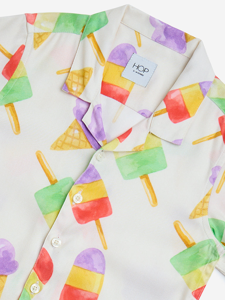 Westside HOP Kids Off-White Ice-Cream Design Shirt for Casual Wear Zoomed View