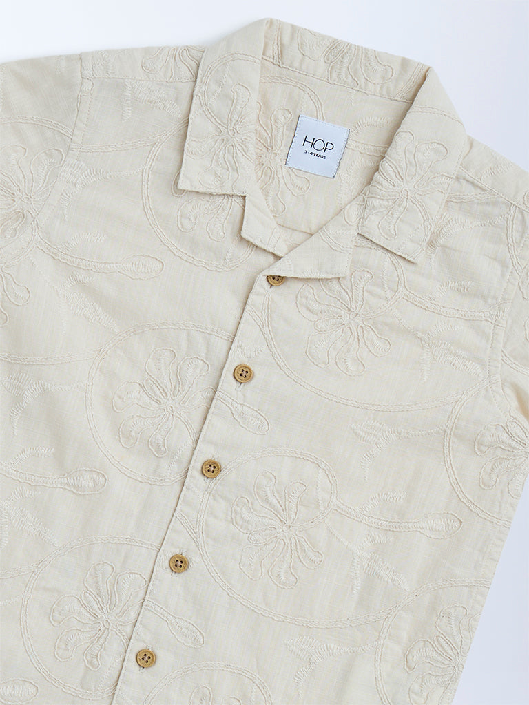 Westside HOP Kids Beige Embroidered Cotton Shirt for Casual Wear Zoomed View