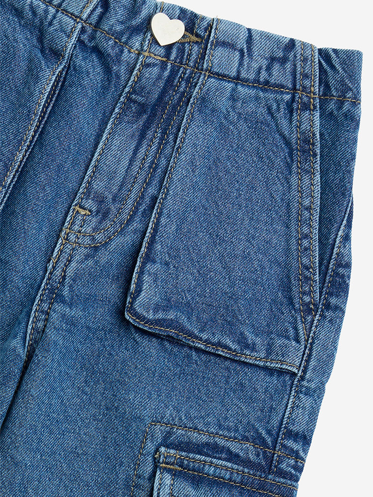 Westside HOP Kids Dark Blue High-Rise Jogger-Style Jeans for Casual Wear Zoomed View