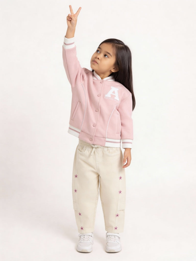 HOP Kids Girls Pink Typographic Jacket